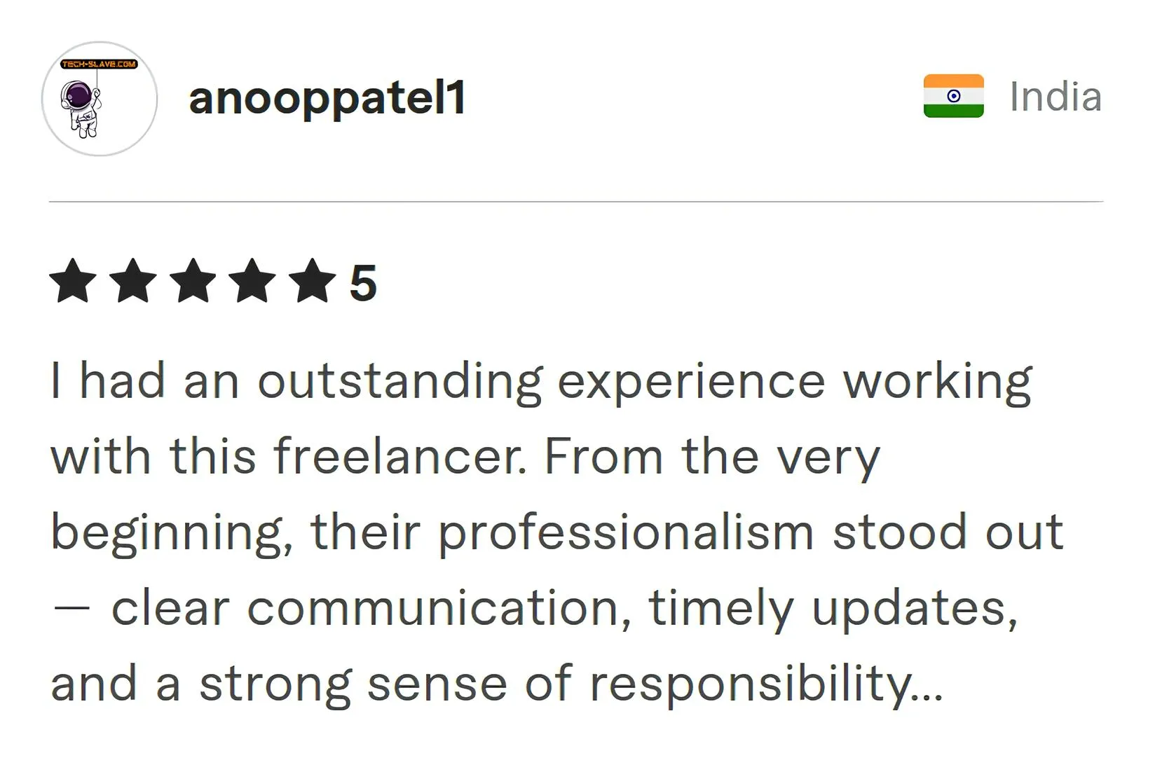 Anoop Patel1 Fiverr review Screenshot of Fiverr review from Anoop Patel1