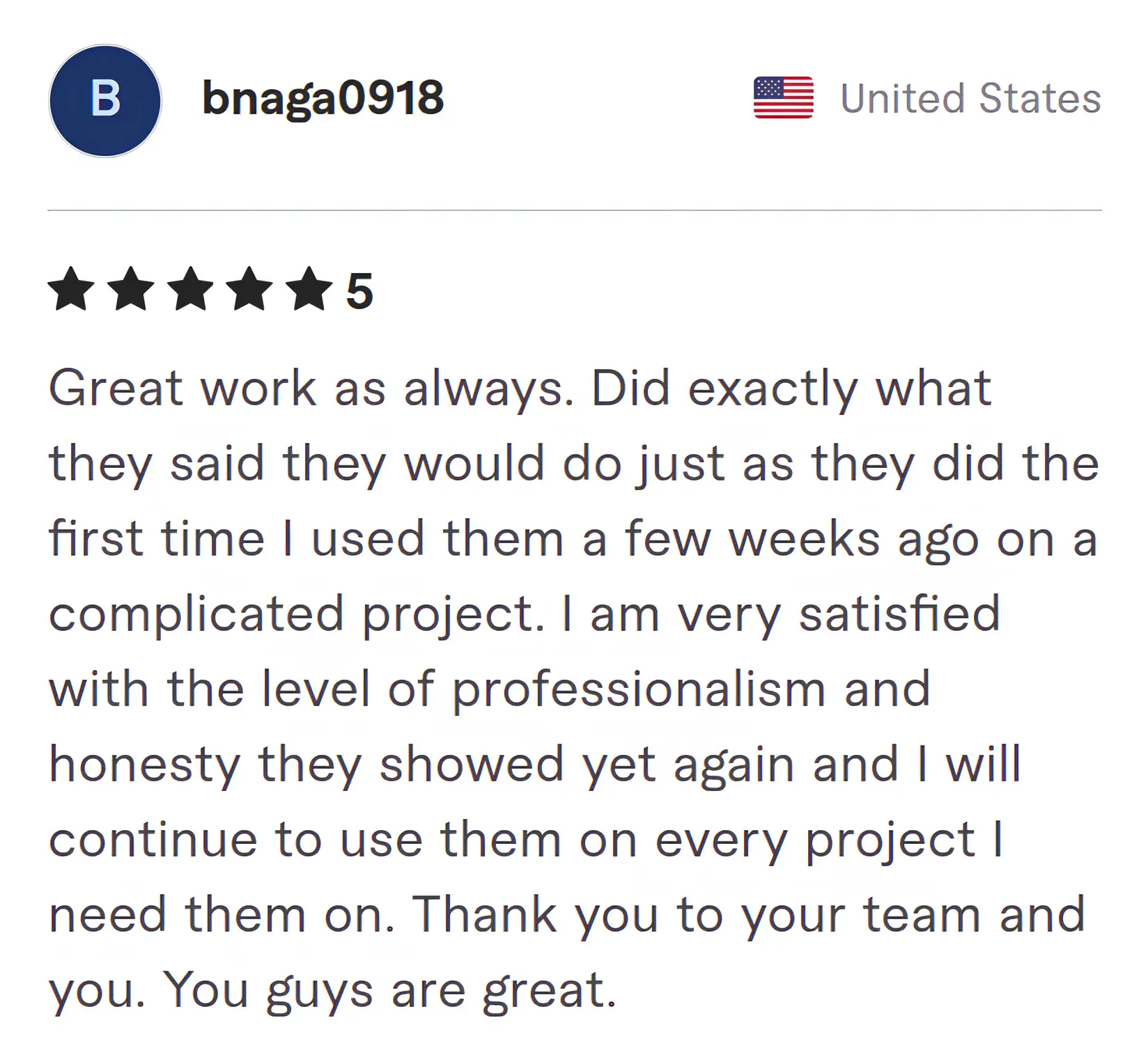 Bnaga0918 Fiverr review Screenshot of Fiverr review from Bnaga0918