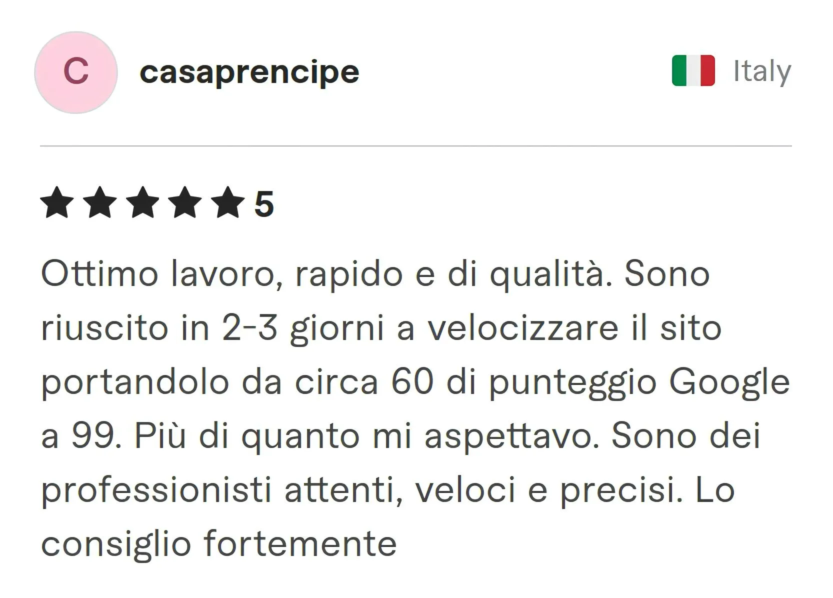 Casaprencipe Fiverr review Screenshot of Fiverr review from Casaprencipe
