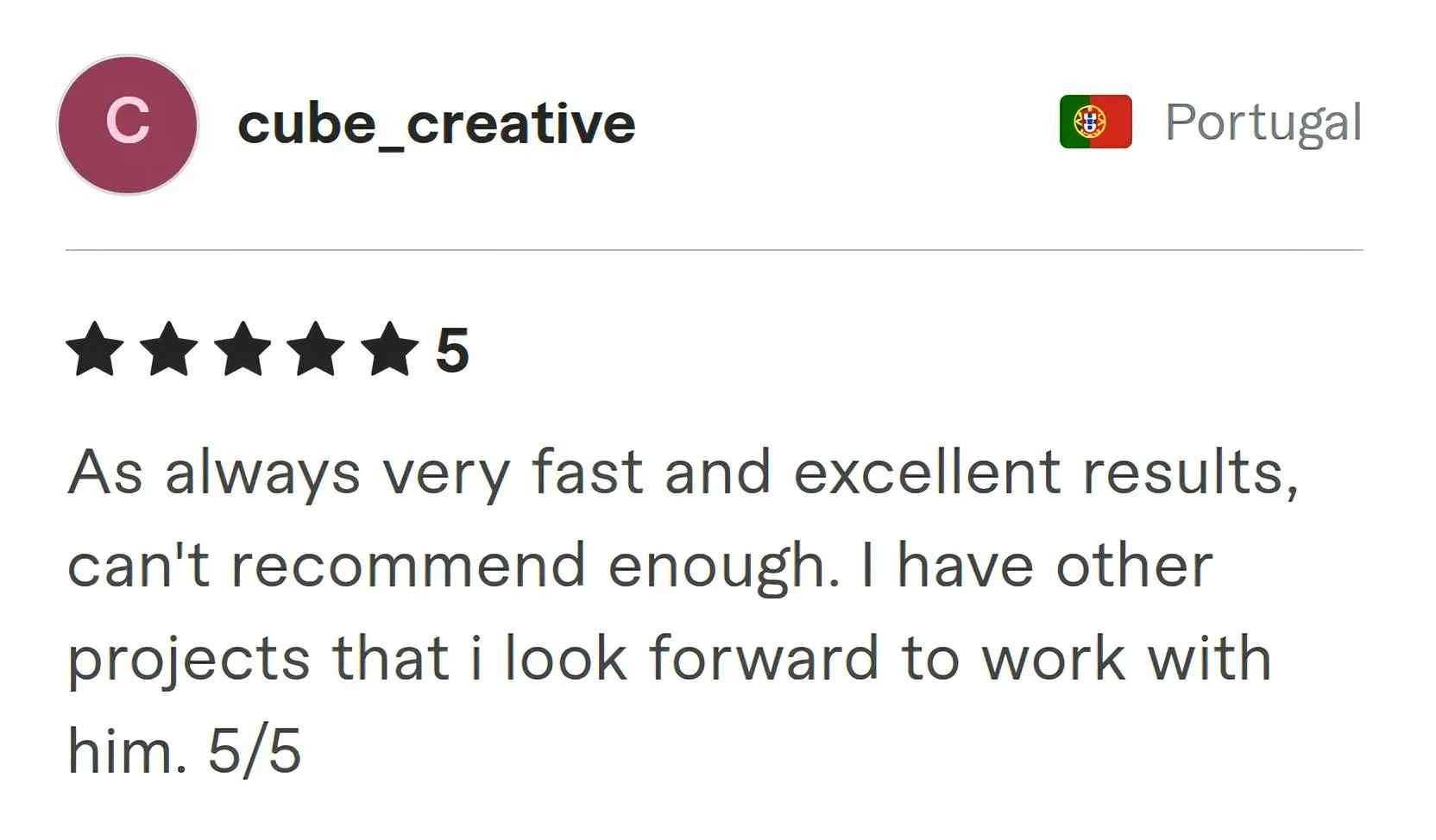 Cube Creative Fiverr review Screenshot of Fiverr review from Cube Creative