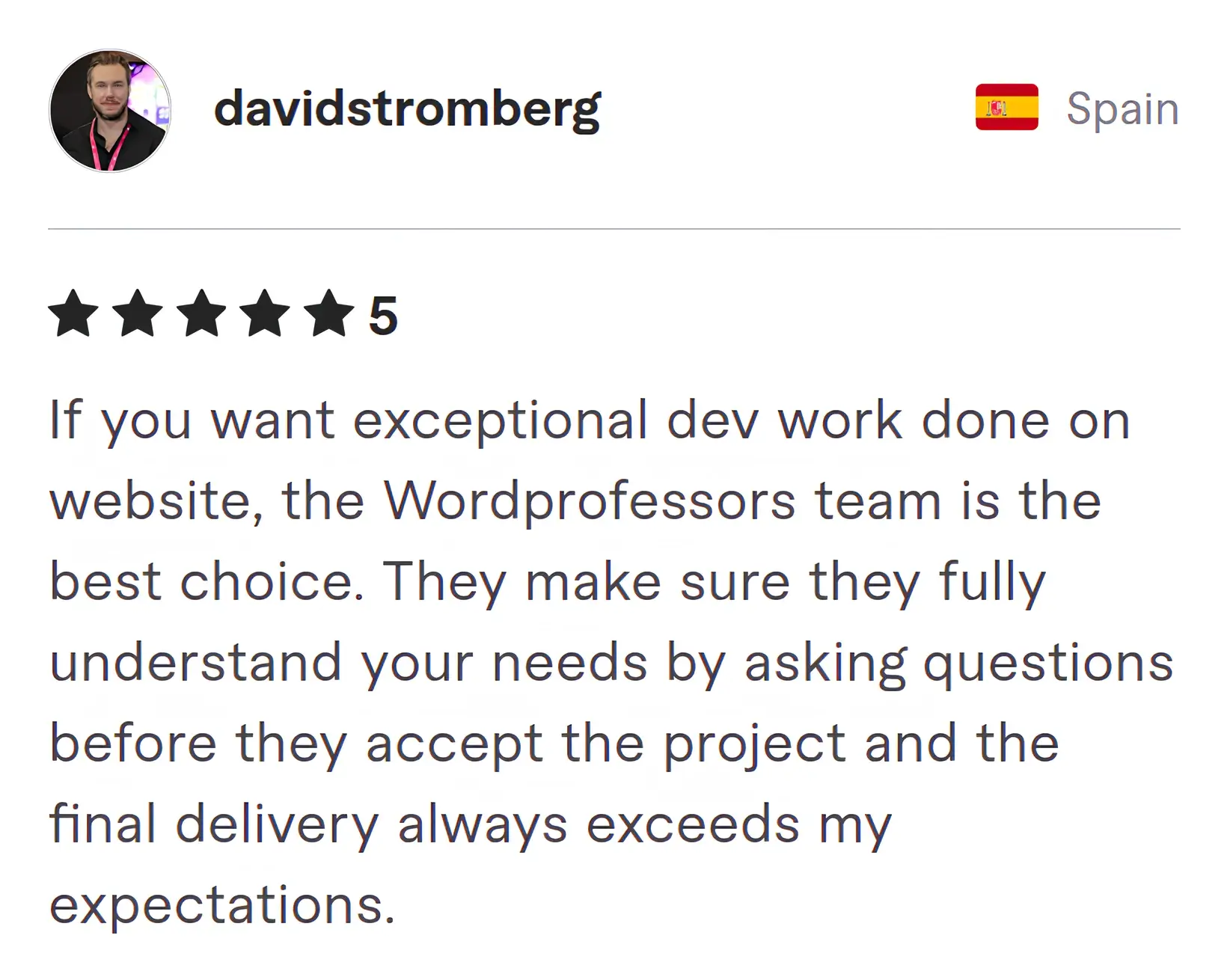 David Stromberg Fiverr review Screenshot of Fiverr review from David Stromberg