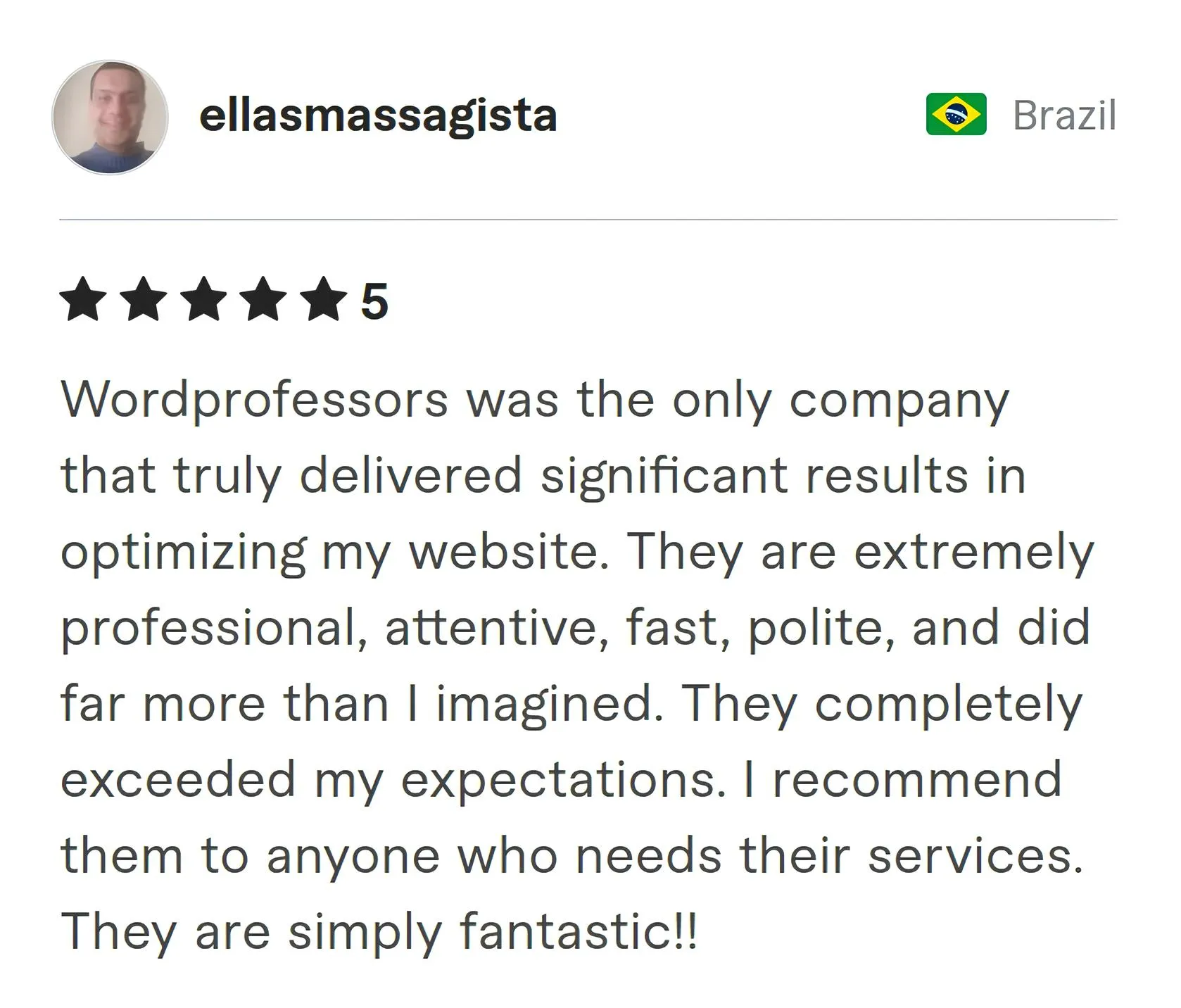 Ellasmassagista Fiverr review Screenshot of Fiverr review from Ellasmassagista