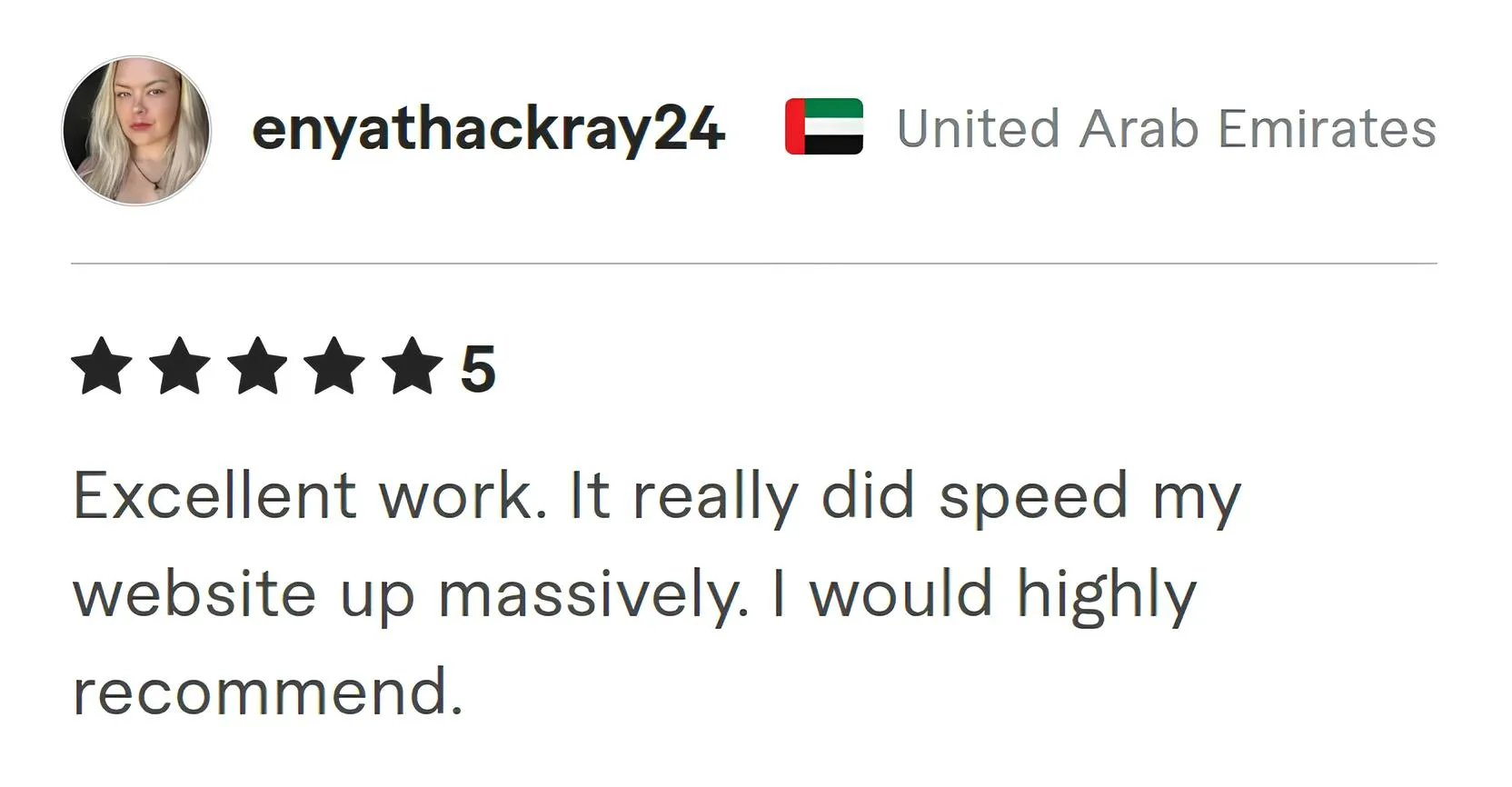 Enyathackray24 Fiverr review Screenshot of Fiverr review from Enyathackray24