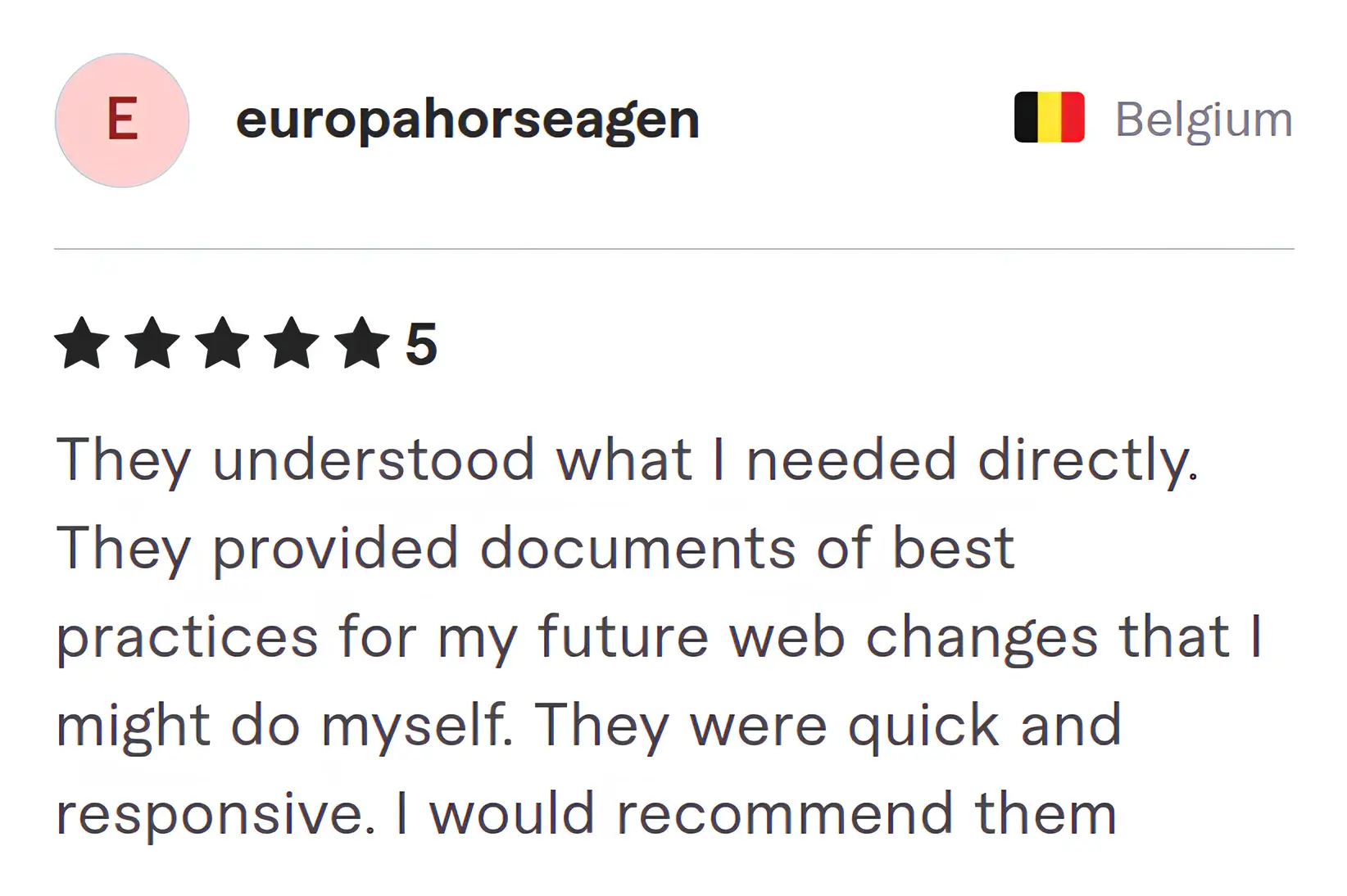 Europahorseagen Fiverr review Screenshot of Fiverr review from Europahorseagen