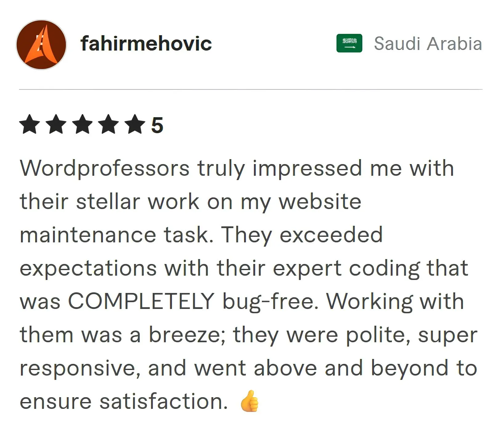 Fahir Mehovic Fiverr review Screenshot of Fiverr review from Fahir Mehovic