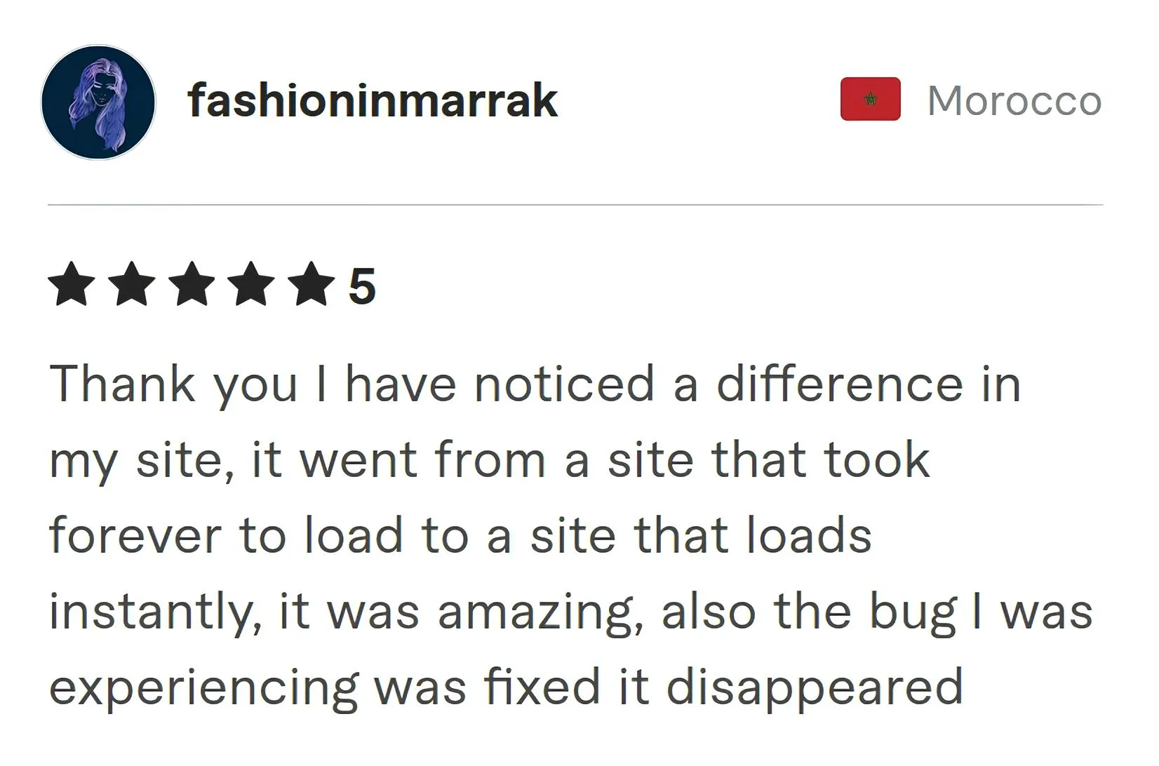 Fashioninmarrak Fiverr review Screenshot of Fiverr review from Fashioninmarrak