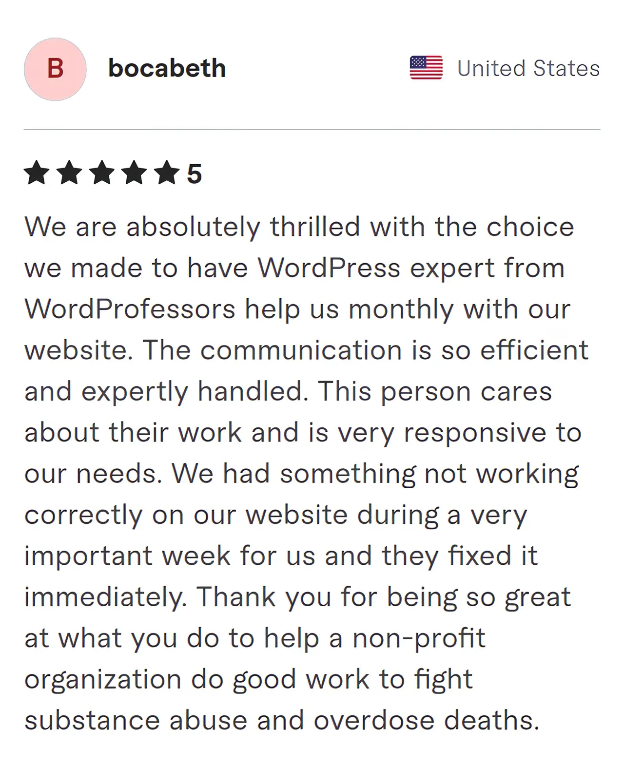 Bocabeth Fiverr review Screenshot of Fiverr review from Bocabeth