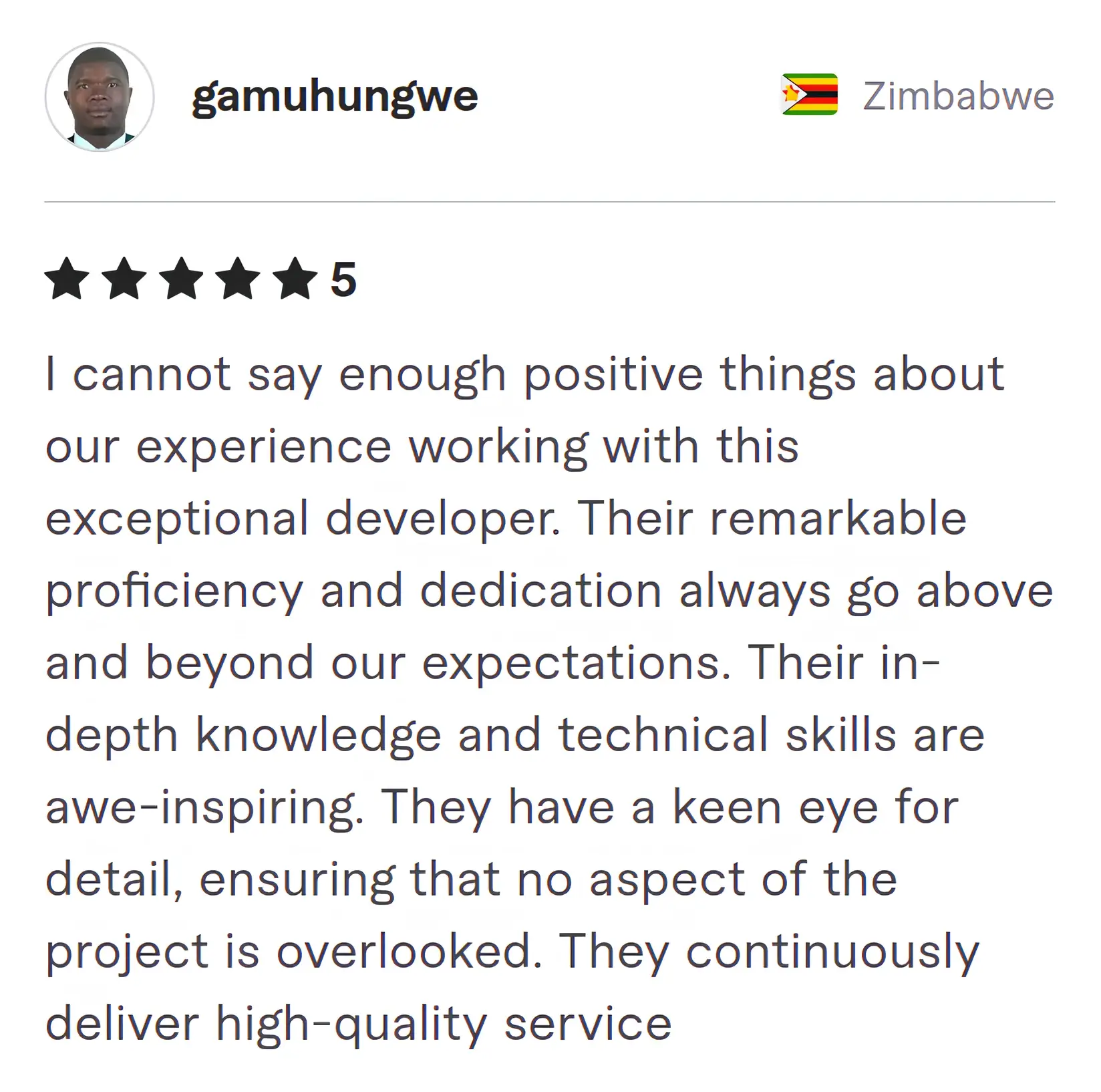 Gamuhungwe Fiverr review Screenshot of Fiverr review from Gamuhungwe