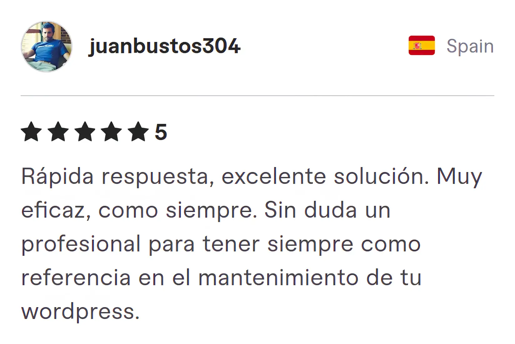 Juanbustos304 Fiverr review Screenshot of Fiverr review from Juanbustos304