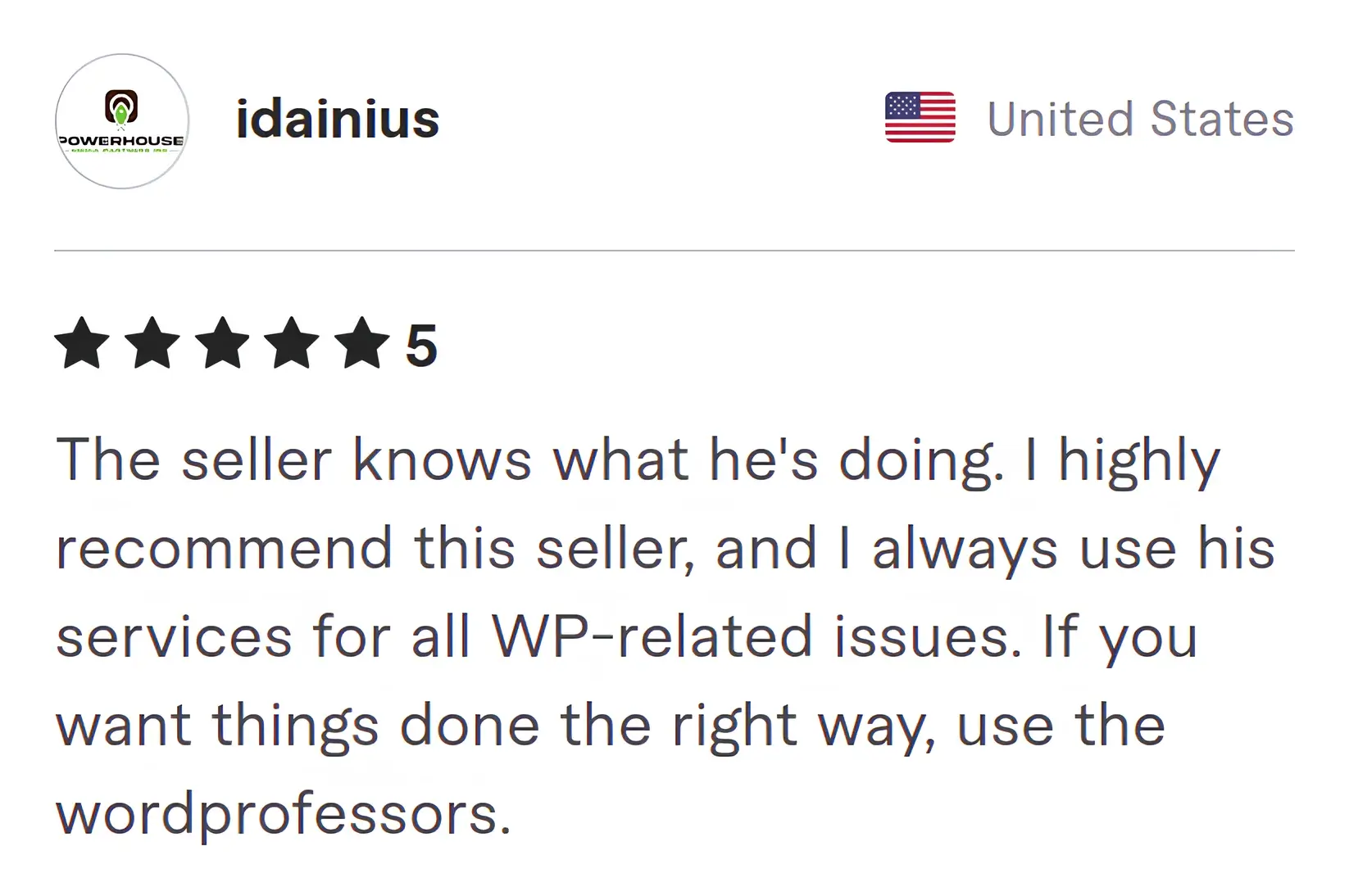 Idainius Fiverr review Screenshot of Fiverr review from Idainius