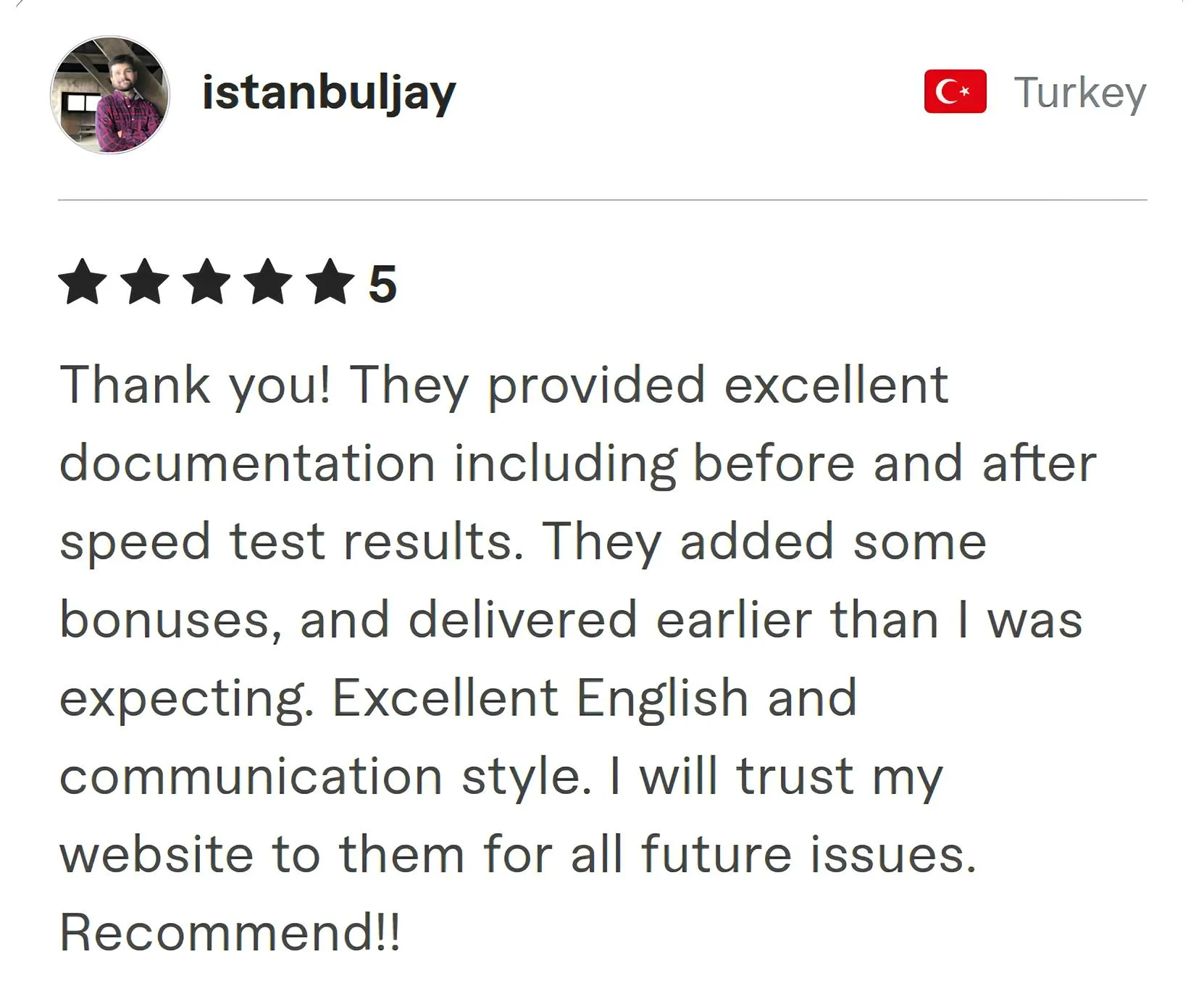 Istanbuljay Fiverr review Screenshot of Fiverr review from Istanbuljay