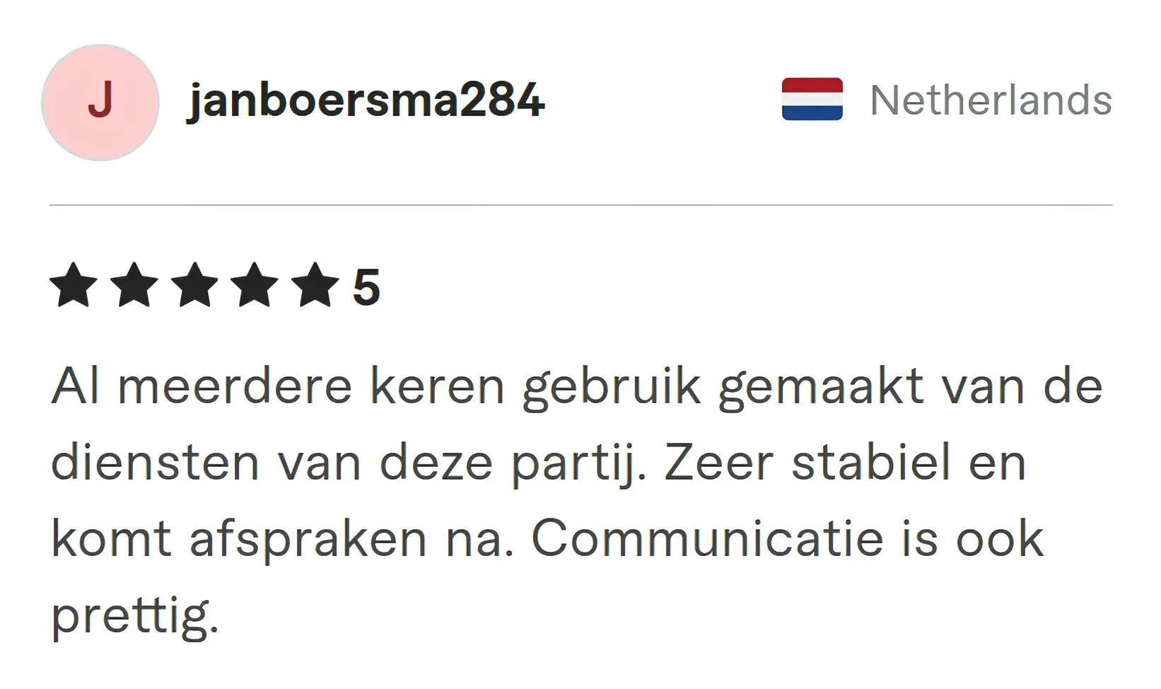 Janboersma284 Fiverr review Screenshot of Fiverr review from Janboersma284
