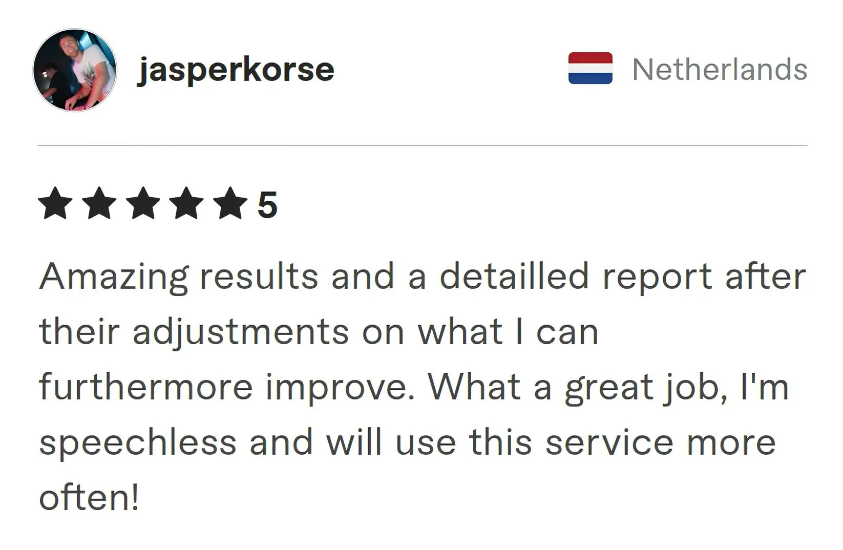 Jasper Korse Fiverr review Screenshot of Fiverr review from Jasper Korse