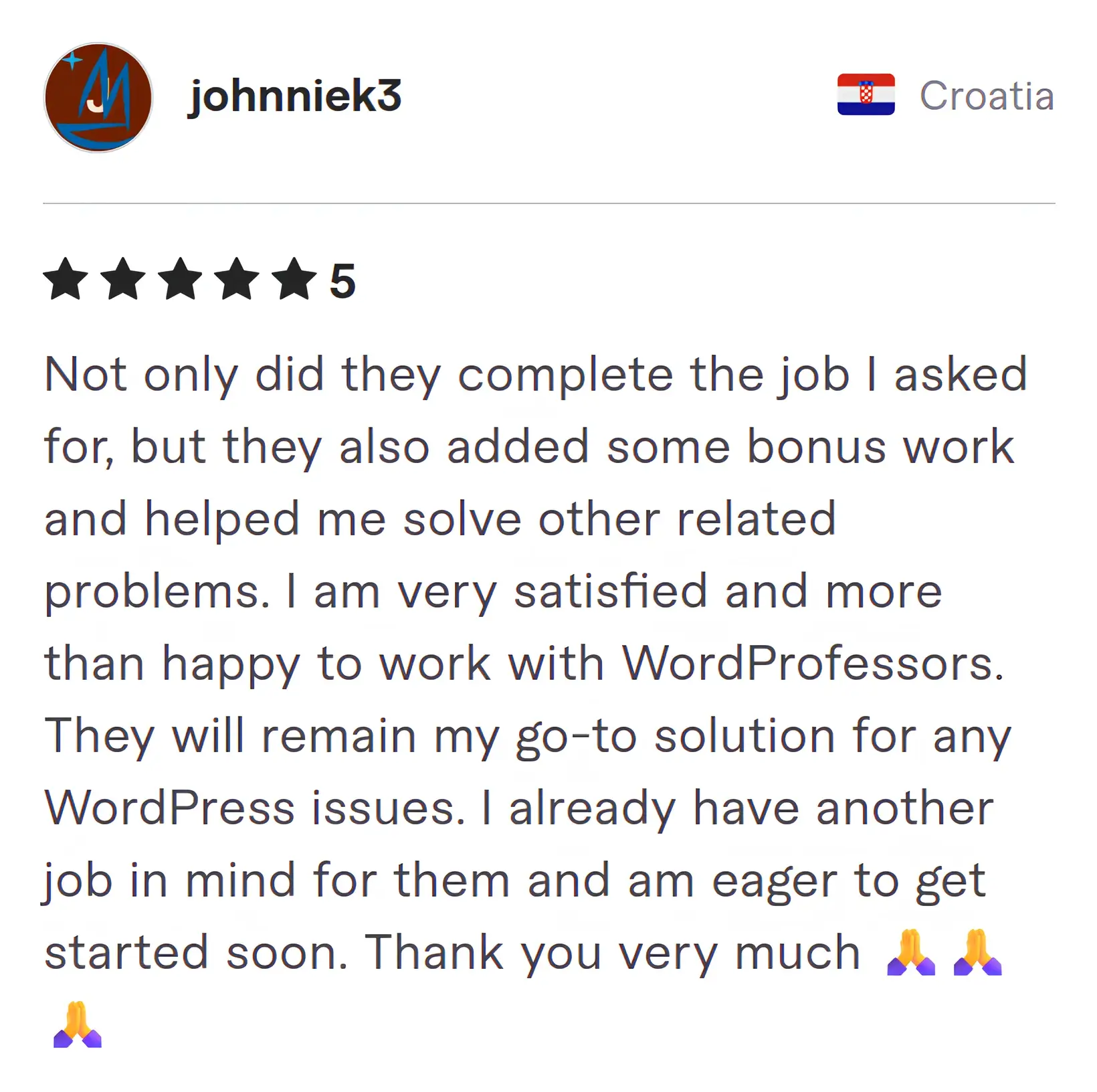 Johnniek3 Fiverr review Screenshot of Fiverr review from Johnniek3
