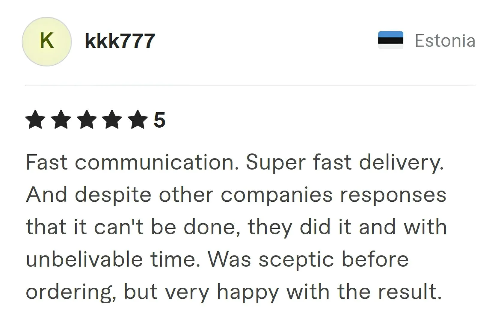 Kkk777 Fiverr review Screenshot of Fiverr review from Kkk777