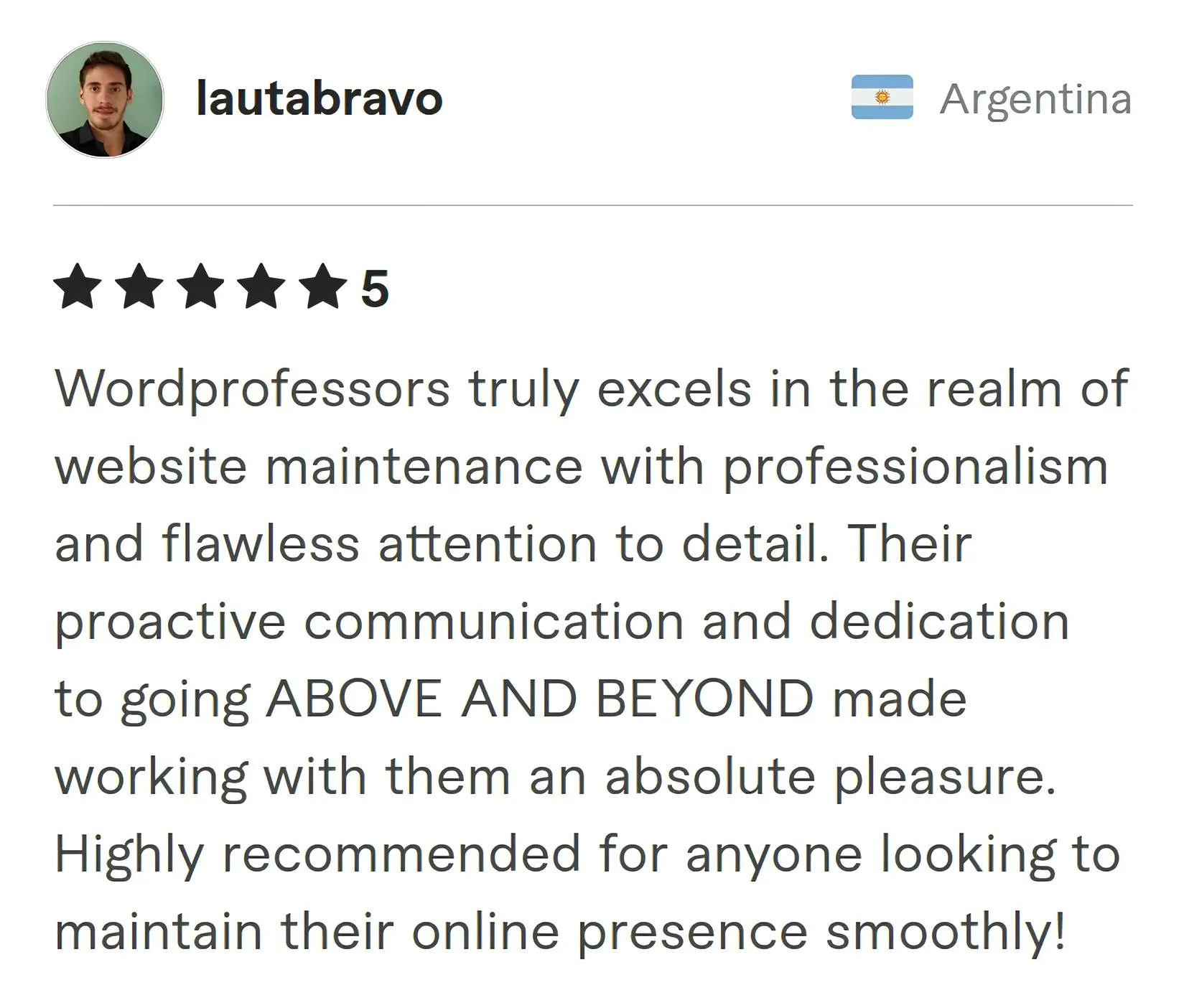 Lautabravo Fiverr review Screenshot of Fiverr review from Lautabravo