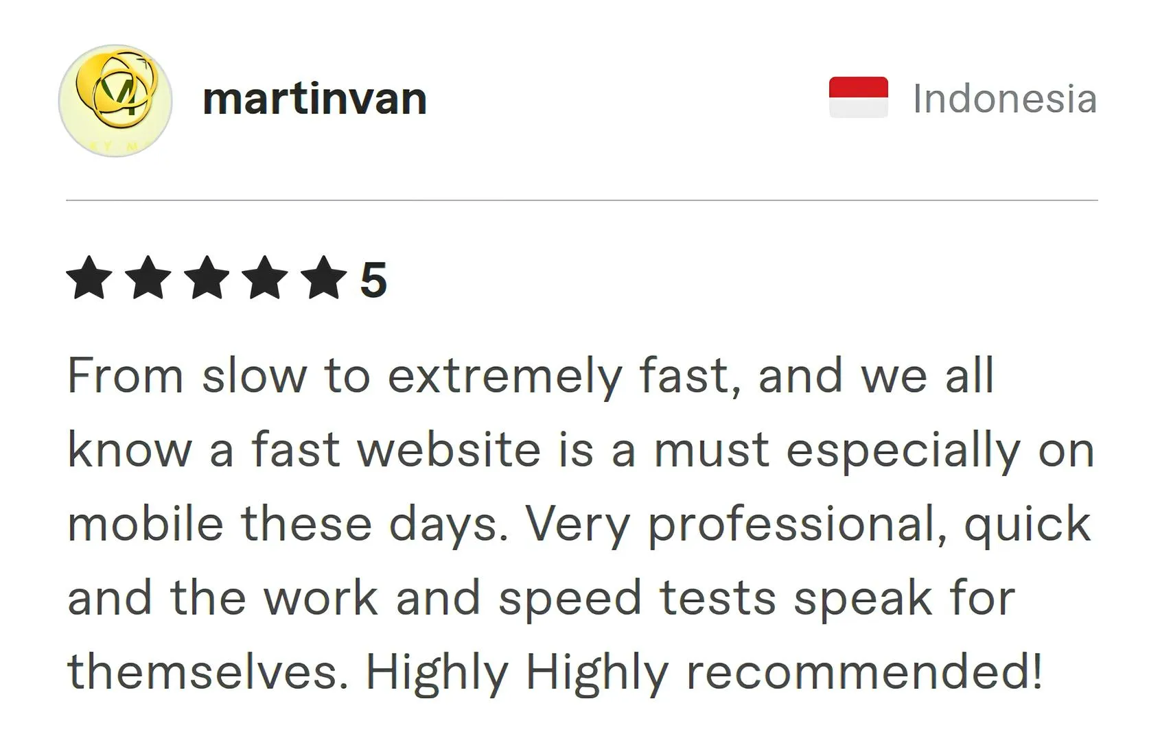 Martinvan Fiverr review Screenshot of Fiverr review from Martinvan
