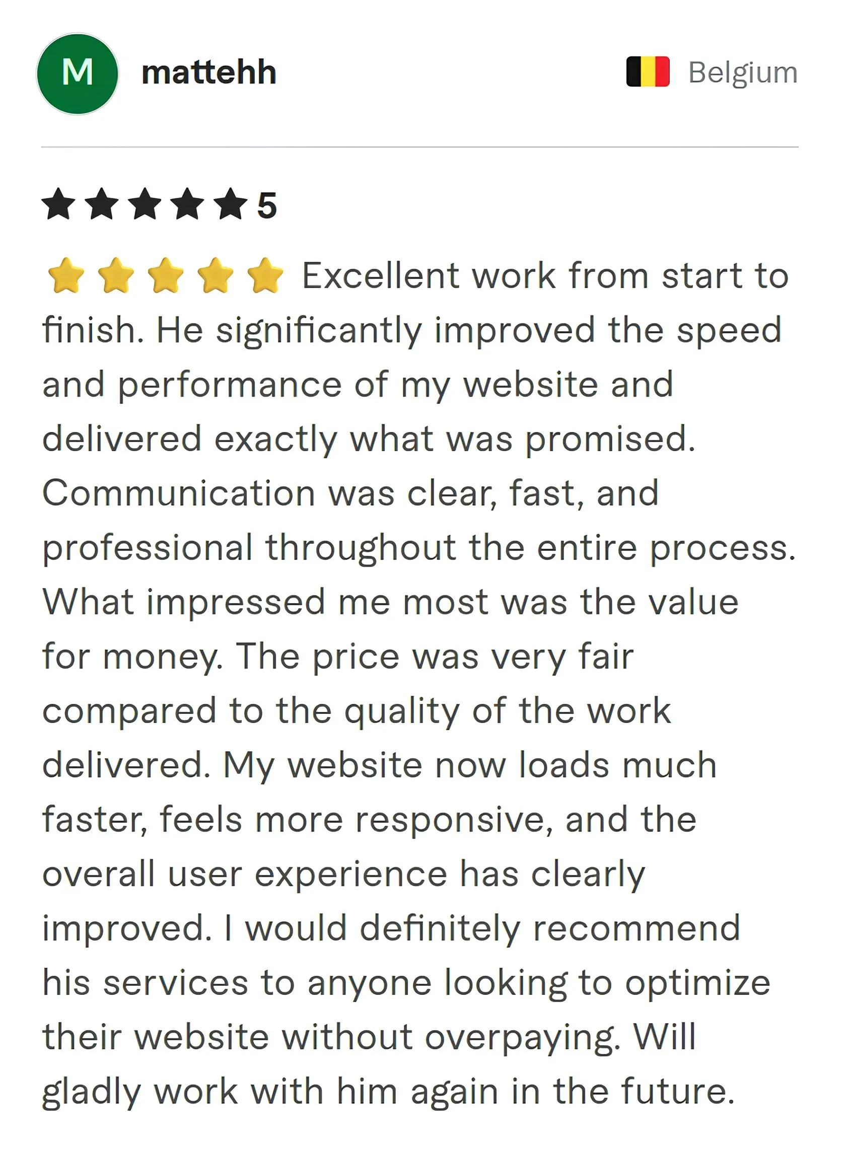 Mattehh Fiverr review Screenshot of Fiverr review from Mattehh