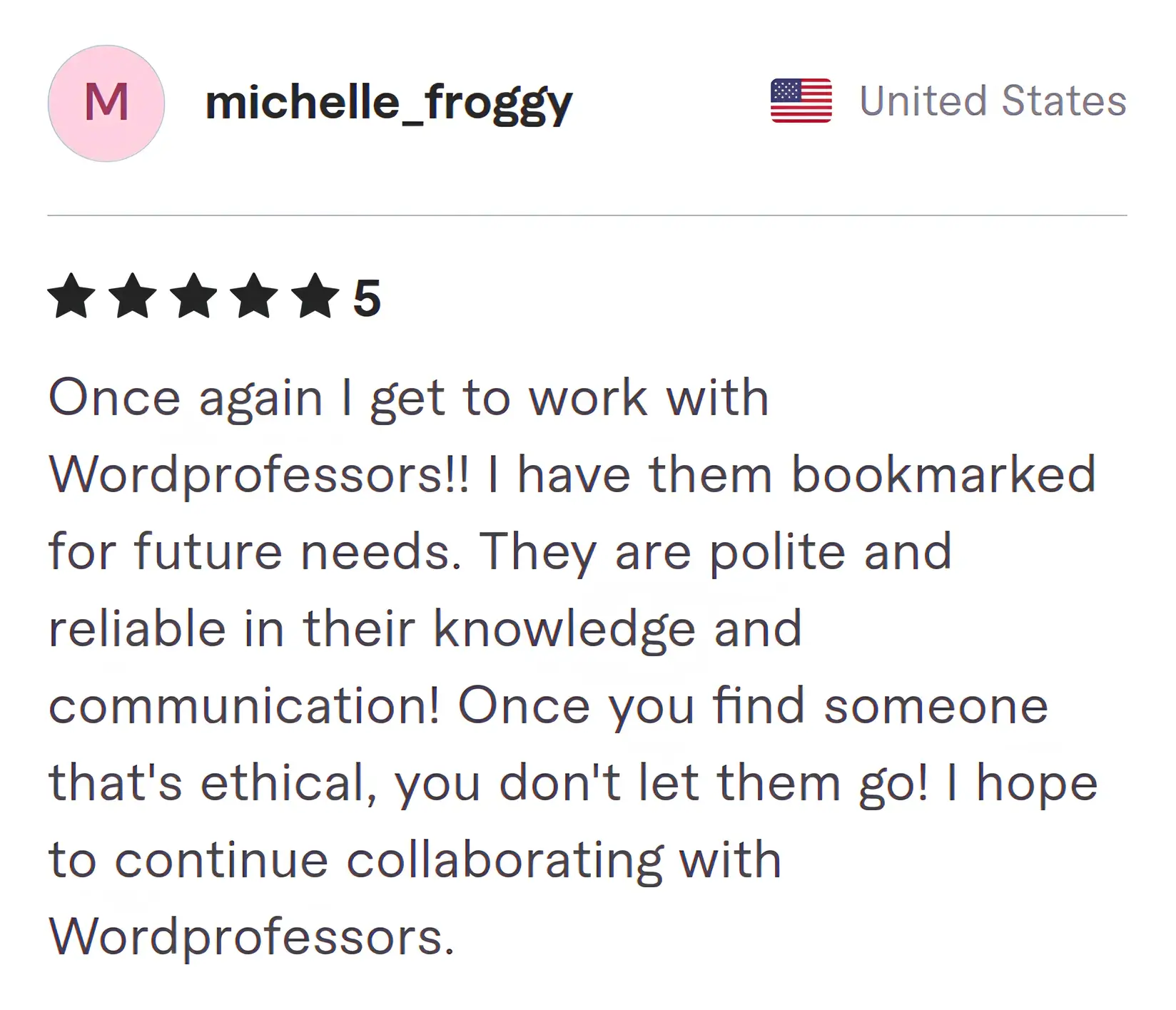 Michelle Froggy Fiverr review Screenshot of Fiverr review from Michelle Froggy