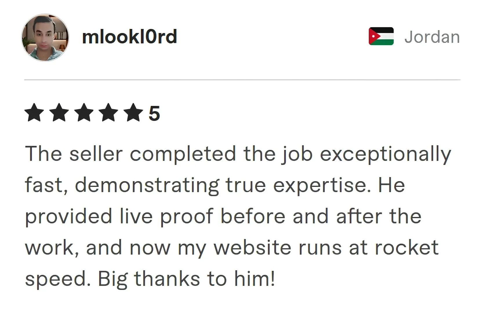 Mlookl0rd Fiverr review Screenshot of Fiverr review from Mlookl0rd