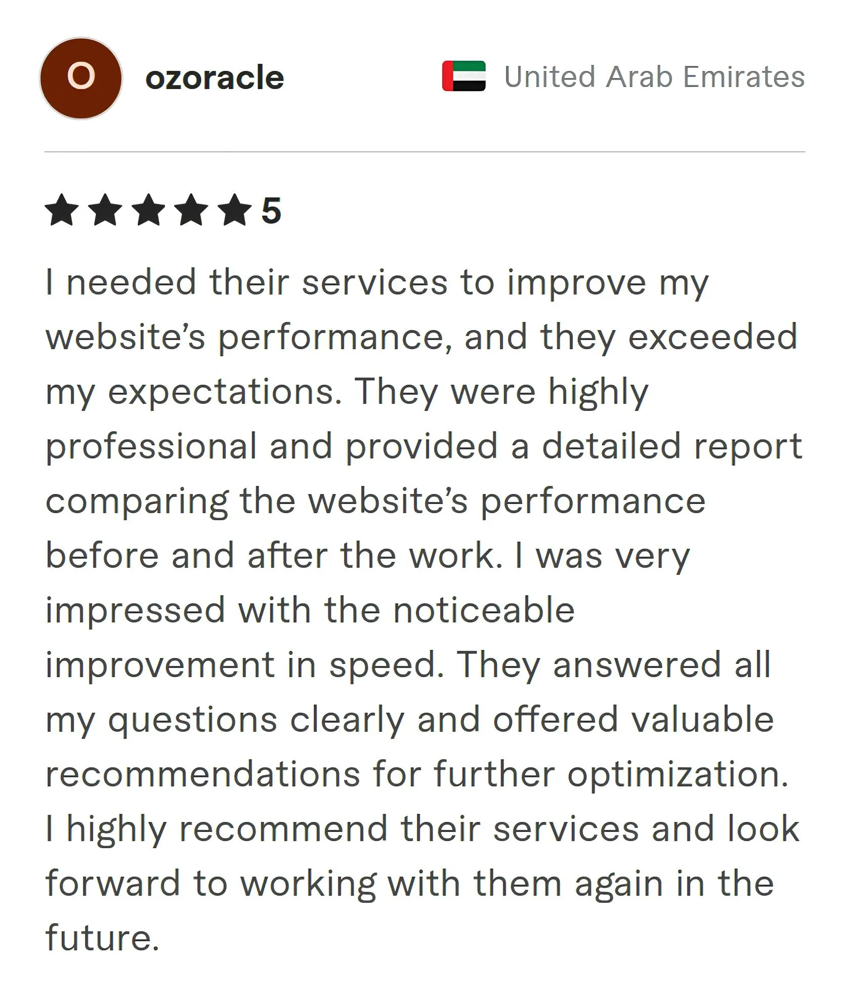 Ozoracle Fiverr review Screenshot of Fiverr review from Ozoracle