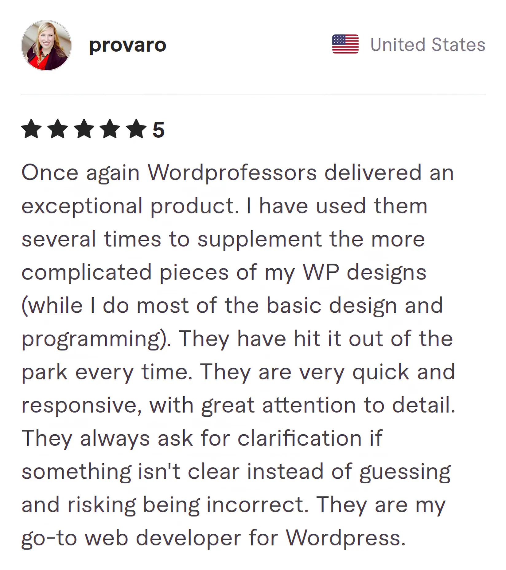 Provaro Fiverr review Screenshot of Fiverr review from Provaro