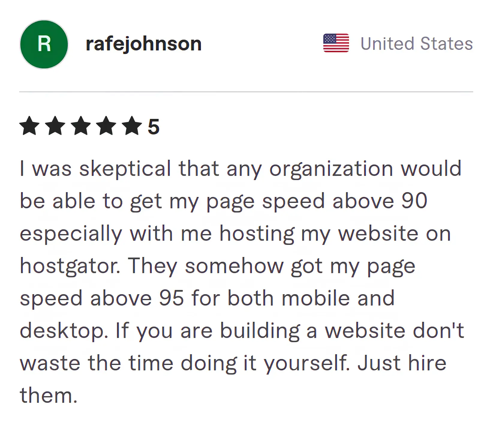 Rafe Johnson Fiverr review Screenshot of Fiverr review from Rafe Johnson