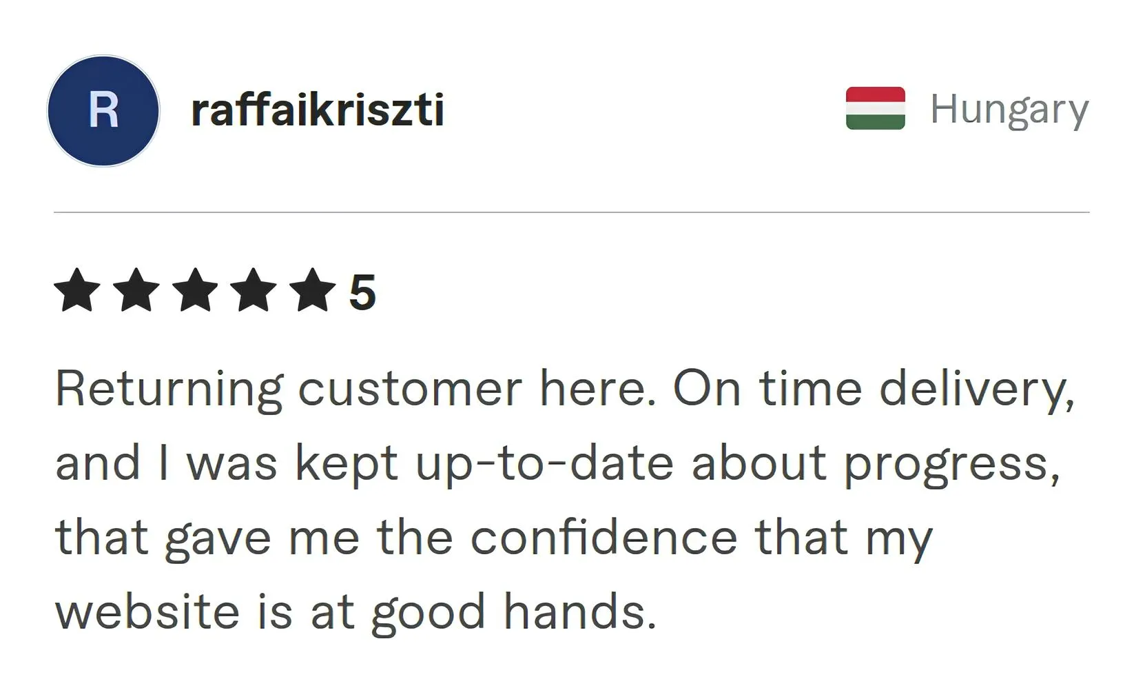 Raffaikriszti Fiverr review Screenshot of Fiverr review from Raffaikriszti