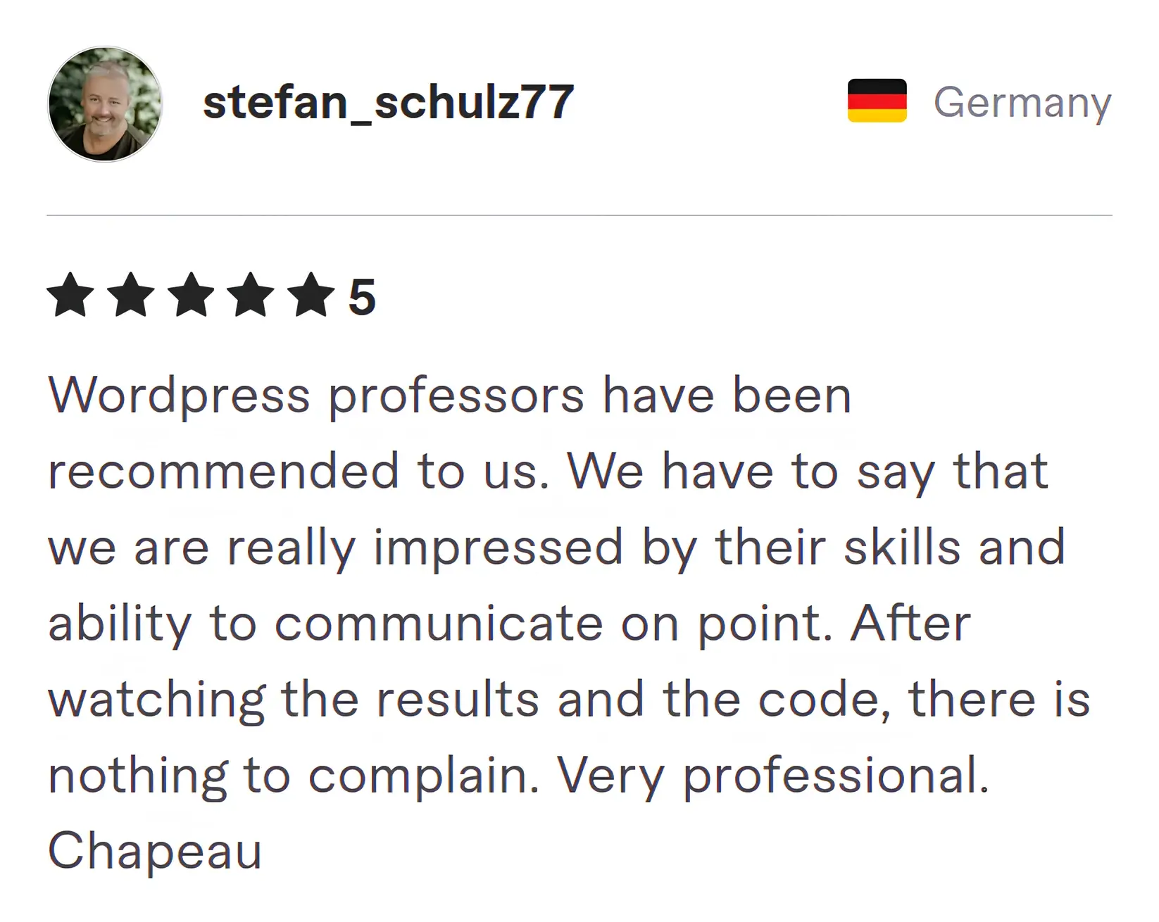 Stefan Schulz77 Fiverr review Screenshot of Fiverr review from Stefan Schulz77