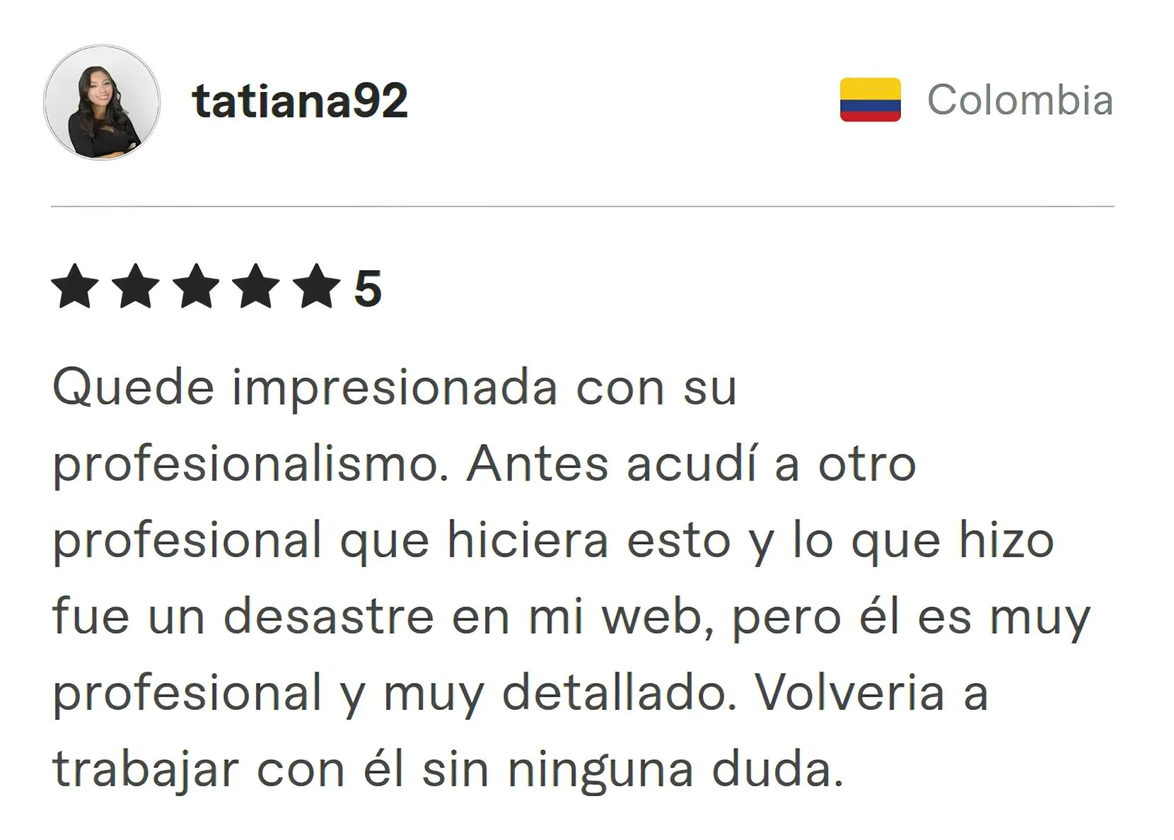 Tatiana92 Fiverr review Screenshot of Fiverr review from Tatiana92