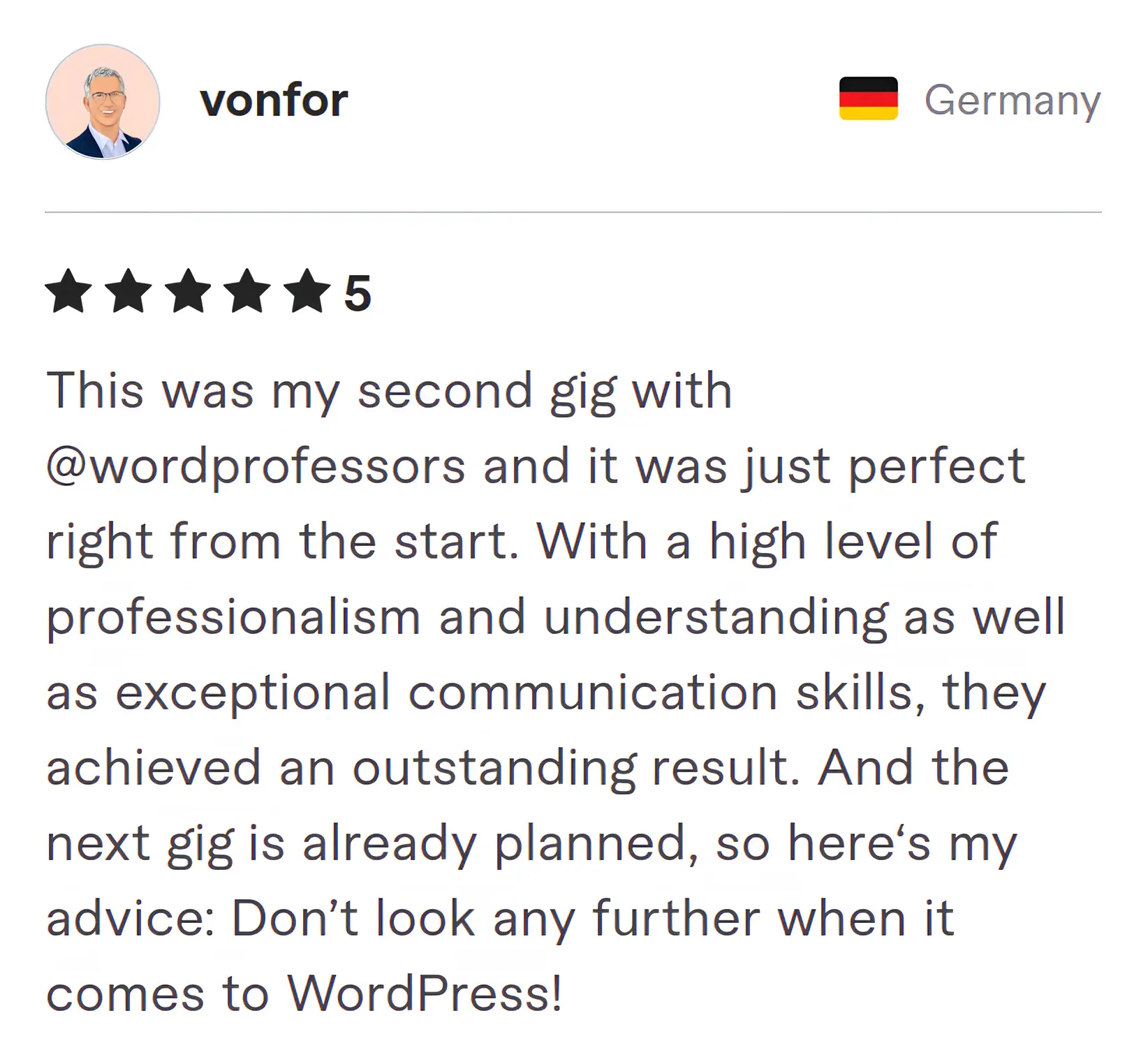 Vonfor Fiverr review Screenshot of Fiverr review from Vonfor