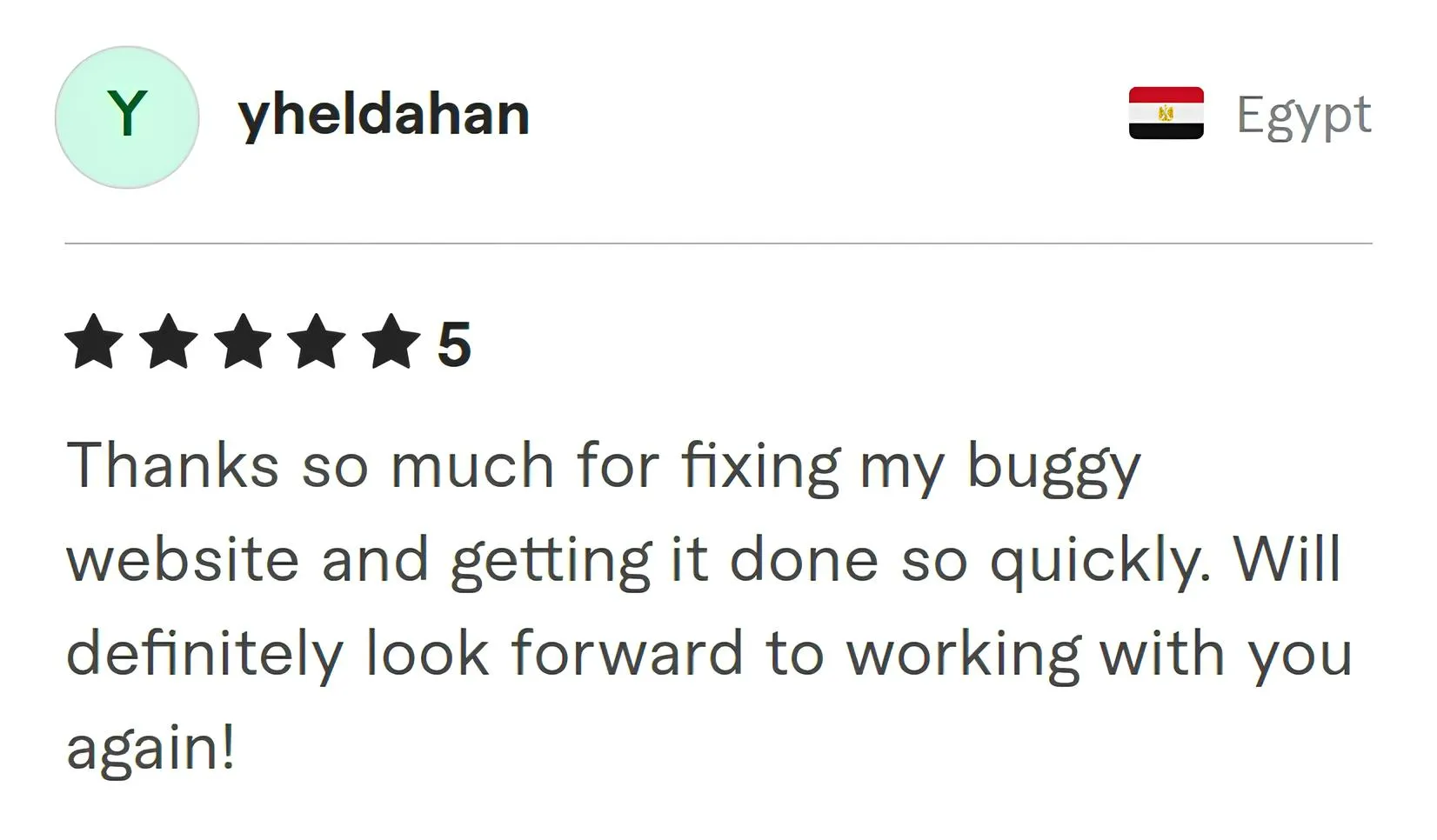 Yheldahan Fiverr review Screenshot of Fiverr review from Yheldahan